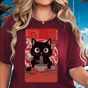 Ramen Cat T-shirt, kawaii anime-T-shirt, Alt en Japanse kleding, cadeau voor kattenliefhebbers, Ramen Lover Top, shirt voor fijnproevers, Kitty-T-shirt, Ramen Bowl