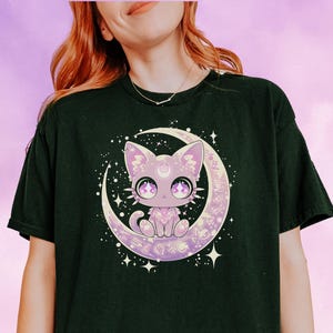 Pastel Goth Kawaii Moon Cat Shirt, Cute Graphic T-Shirt for Witchy & Harajuku Aesthetics image 2