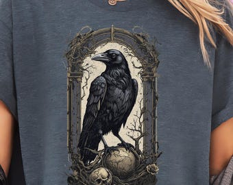Raven and Poe Inspired Gothic Tee - Witchy Dark Academia Shirt for Booktrovert - Literary Gift Idea - Gift for Bookish Her & Him