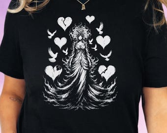 Gothic Goddess Angel T-Shirt, Dark Romance Fashion, Alternative Streetwear, Goth Clothing For Her