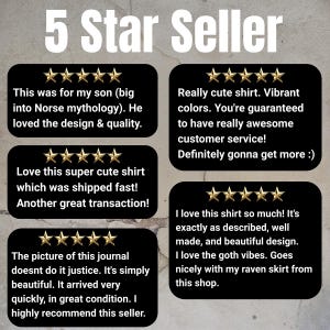 May include: Image of a graphic with the text "5 Star Seller" and customer reviews. The reviews are displayed in black boxes with gold star ratings. The reviews praise the product's design, quality, and customer service.