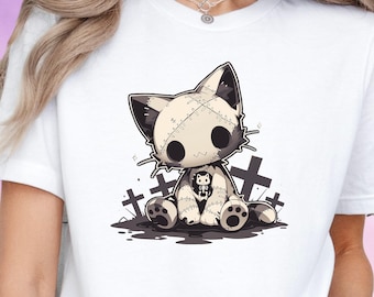 Kawaii Witchy Cat T-Shirt, Gothic Streetwear Tee, Alternative Goth Fashion, Pastel Goth Unisex Shirt