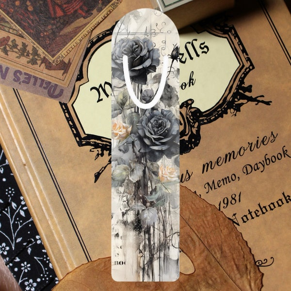 Gothic Roses Bookmark, Metal Gothic Aesthetic, Dark Academia Design - Dark Cottagecore Gift for Bookworms and Bookish Fans