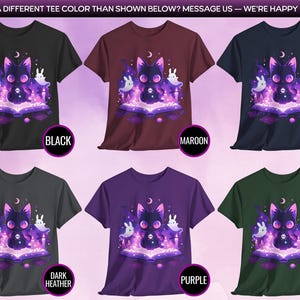 Kawaii Witchy Cat T-Shirt, Harajuku & Pastel Goth Aesthetic, Creepy Cute Tee, Yami Kawaii Gift for Cat Lovers, Plus Size to 5XL, Alt Clothes