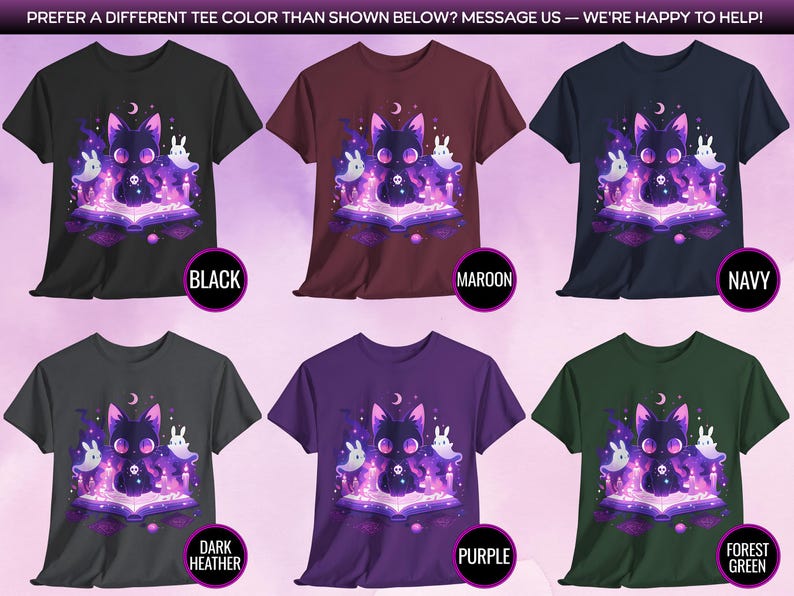 Kawaii Witchy Cat T-Shirt, Harajuku & Pastel Goth Aesthetic, Creepy Cute Tee, Yami Kawaii Gift for Cat Lovers, Plus Size to 5XL, Alt Clothes