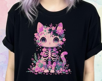 Pastell Goth Katze Shirt, gruseliges süßes T-Shirt, Yami Kawaii Goth Kleidung, Harajuku T-Shirt, Witchy & Pastel Grunge Shirt, Geschenk für Pastell Goth Liebhaber
