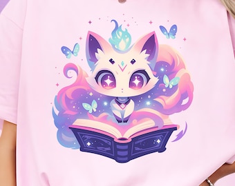Magical Kawaii Fox T-Shirt, Pastel Goth Anime Tee, Harajuku Style, Plus Sizes