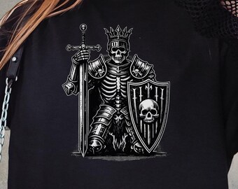 Gothic Skeleton King T-Shirt, Dark Medieval Graphic Tee, Occult Fashion, Alternative Goth Clothing