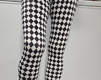 Leggings Alice con estampado de cuadros en blanco y negro: pantalones de yoga con estampado de cuadros hasta el tobillo, elásticos para mujer, regalo perfecto para adolescentes.