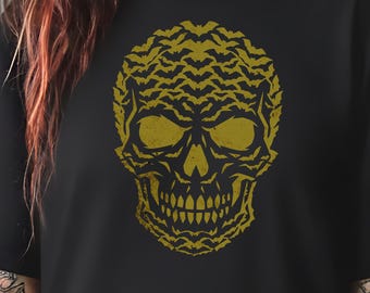 Gothic Skull Bat T-Shirt, Alternative Goth Clothing, Dark Occult Graphic Tee, Unisex Plus Sizes