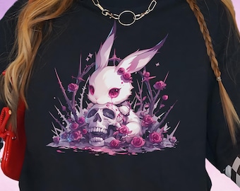 Creepy Cute Bunny T-Shirt, Weirdcore Pastel Goth Tee, Yami Kawaii Clothes, Harajuku TShirt, Weird Witchy & Pastel Grunge Top, Alt Clothing