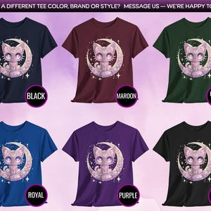 Pastel Goth Kawaii Moon Cat Shirt, Cute Graphic T-Shirt for Witchy & Harajuku Aesthetics image 8