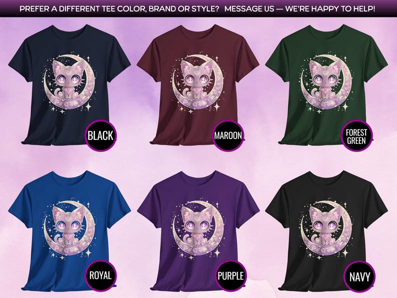Pastel Goth Kawaii Moon Cat Shirt, Cute Graphic T-Shirt for Witchy & Harajuku Aesthetics image 8