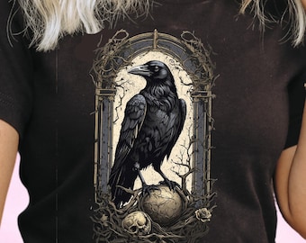 Raven and Poe Inspired Gothic Tee - Witchy Dark Academia Shirt for Booktravert - Literary Gift Idea - Gift for Bookish Her