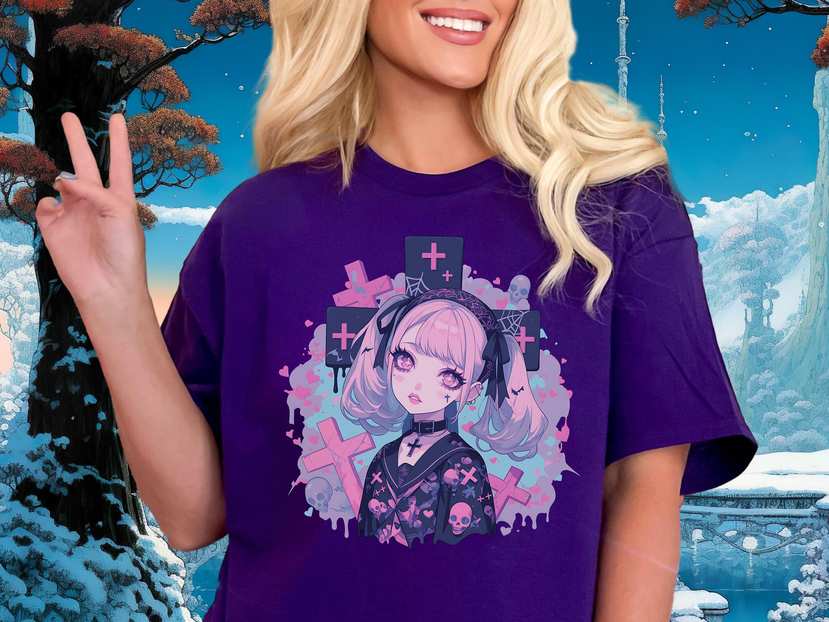 Anime Graveyard Girl Tee, Pastel Goth Shirt, Japanese Streetwear, Manga ...