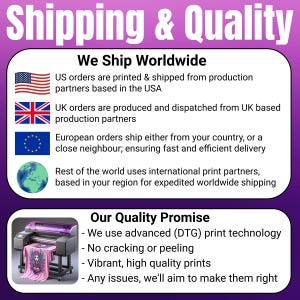 a poster describing shipping and quality