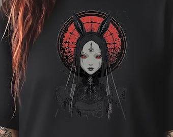 Gothic Bunny Girl T-Shirt, Dark Anime and Occult Demon Women Tee, Alternative Clothing, Unisex