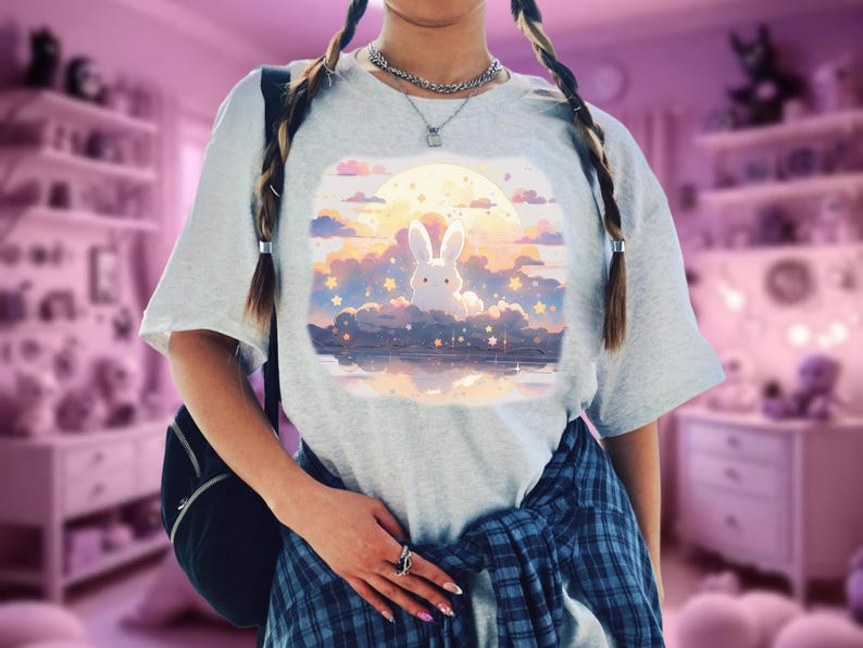Kawaii Bunny Tee, Yami Kawaii Clothes, Harajuku T-Shirt, Pastel Goth Clothes, Pastel Grunge Tshirt, Gift for Pastel Goths, Cute Kawaii Shirt