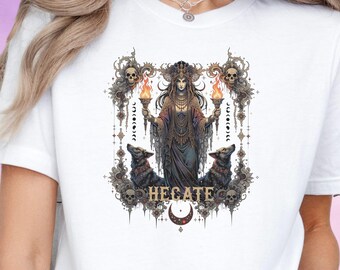 Goddess Hecate T-Shirt, Witchy Gothic Clothing, Dark Fantasy & Occult Top, Alternative Goth Fashion