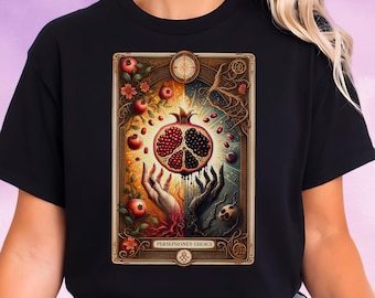 Greek Mythology T-Shirt, Gothic Persephone & Tarot Pomegranate Graphic Tee, Plus Sizes