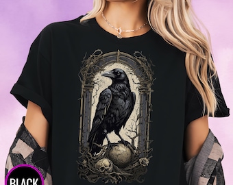Raven and Poe Inspired Gothic Tee - Witchy Dark Academia Shirt for Booktravert - Literary Gift Idea - Gift for Bookish Her