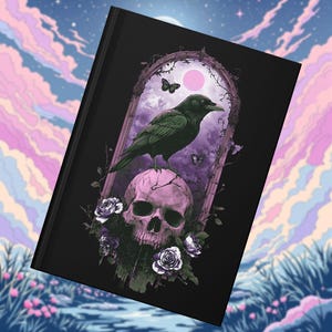 Hardcover Gothic Raven Journal for Women into Witchy, Dark Academia & Occult Aesthetic, Poe Inspired Skull Notebook Gift for Stationery Fans