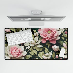 Floral Cottagecore Desk Mat - Delicate Flowers and Romantic Roses, Perfect for a Dreamy Desk Setting, 3 Sizes, Unique Design, Gift friend