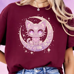 Pastel Goth Kawaii Moon Cat Shirt, Cute Graphic T-Shirt for Witchy & Harajuku Aesthetics image 4