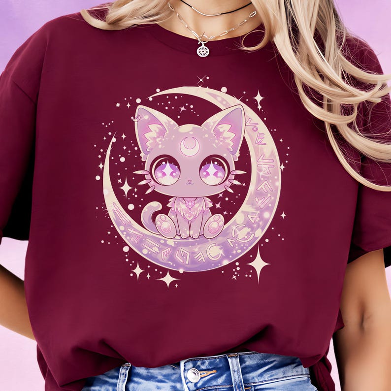 Pastel Goth Kawaii Moon Cat Shirt, Cute Graphic T-Shirt for Witchy & Harajuku Aesthetics image 4