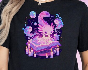 Kawaii Witchy Axolotl T-Shirt, Pastel Goth Harajuku Anime Graphic Tee