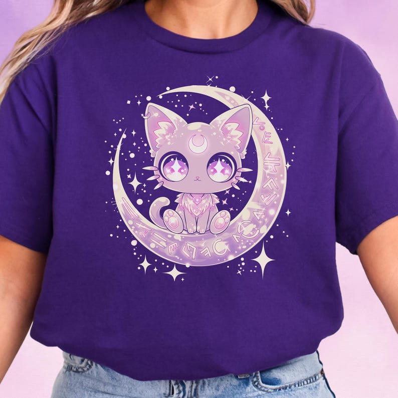 Pastel Goth Kawaii Moon Cat Shirt, Cute Graphic T-Shirt for Witchy & Harajuku Aesthetics image 5
