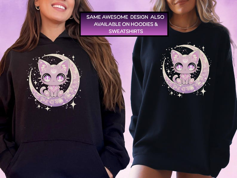 Pastel Goth Kawaii Moon Cat Shirt, Cute Graphic T-Shirt for Witchy & Harajuku Aesthetics image 9