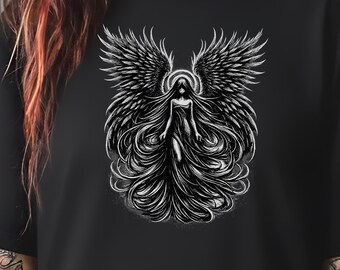 Gothic Angel T-Shirt, Dark Fallen Angel Graphic Tee, Occult Goth Clothing