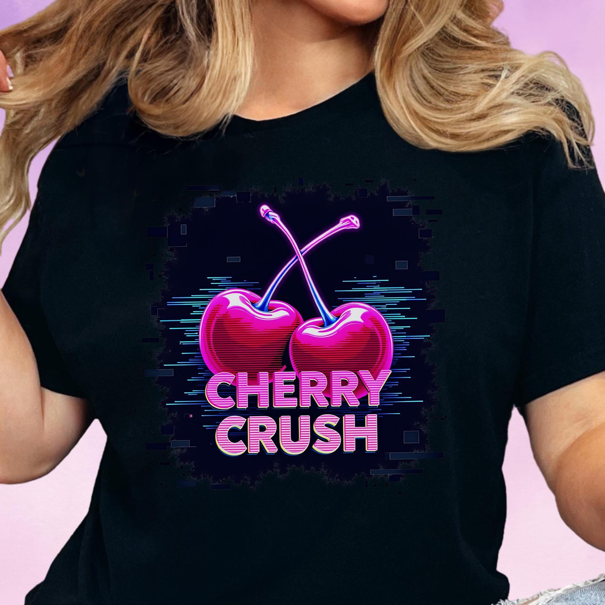 Cherry Crush Y2K Retro Graphic Tee for Women, Vaporwave Aesthetic