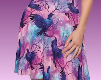 Pastel Goth Raven Skater Skirt, Yami Kawaii Halloween Mini