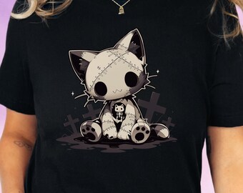 Kawaii Witchy Cat T-Shirt, Gothic Streetwear Tee, Alternative Goth Fashion, Pastel Goth Unisex Shirt