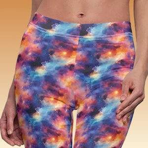 Space Nebula Leggings with Galaxy Pattern, Celestial Yoga Pants for Cosmic Fashion, Plus Sized, Best Activewear Gift for Her, Festival Ready
