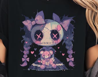 Pastel Goth Shirt, Creepy Cute Clothes, Harajuku Kawaii Aesthetic Tee with Gothic Voodoo Doll Design, Alt Witchy, Emo & Goth Horror Gifts