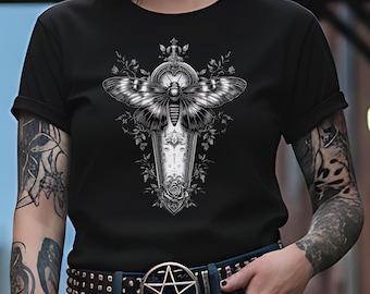 Gothic Coffin Moth T-Shirt, Witchy Dark Romantic Tee, Alternative, Goth & Emo Apparel