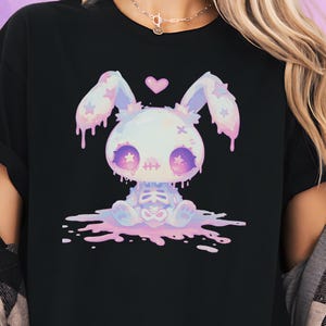 Kawaii Gothic Bunny T-Shirt with a Creepy Cute Rabbit Design, Y2K Aesthetic Spooky Tee and Pastel Goth Gift for Harajuku & Yami Kawaii Fans