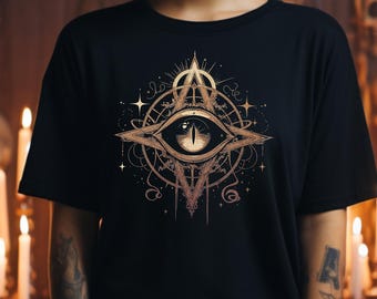 Camiseta gótica del Ojo que todo lo ve, Dark Academia, moda gótica y de brujas, tallas grandes
