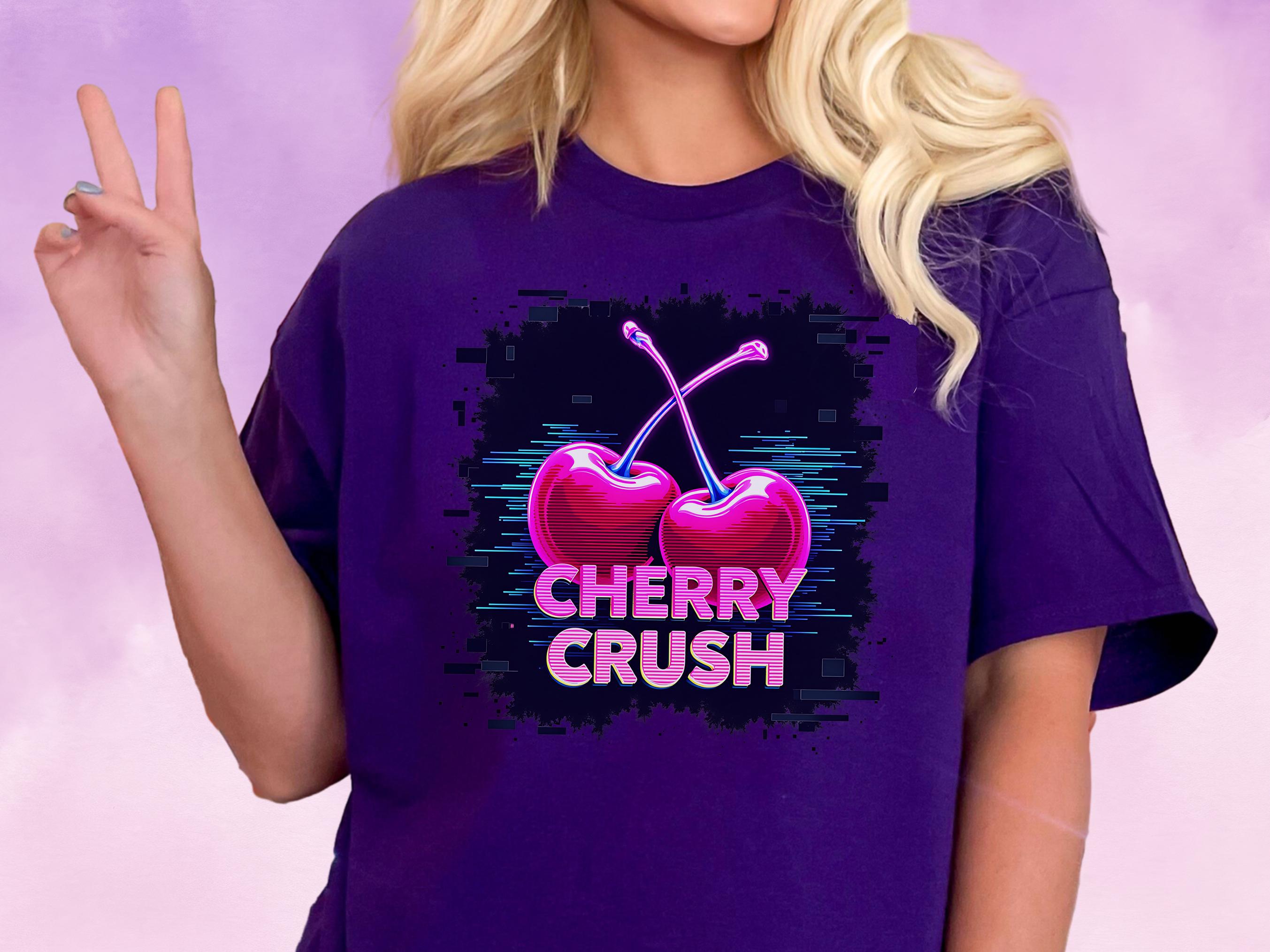 Cherry Crush Y2K Retro Graphic Tee for Women, Vaporwave Aesthetic