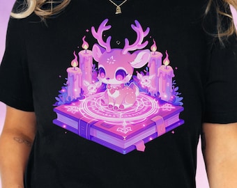 Kawaii Witchy Deer T-Shirt, Pastel Goth Anime Inspired Tee, Soft Goth Fashion