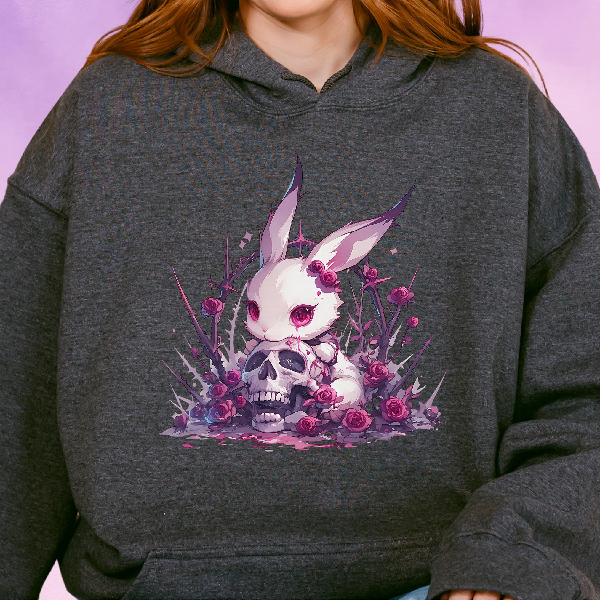 Creepy Cute Bunny Hoody, Weirdcore Pastel Goth Hooded Sweatshirt 