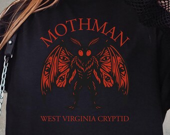 Gothic Mothman Cryptid T-Shirt, West Virginia Horror Graphic Tee, Alternative Streetwear