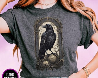 Raven and Poe Inspired Gothic Tee - Witchy Dark Academia Shirt for Booktrovert - Literary Gift Idea - Gift for Bookish Her & Him