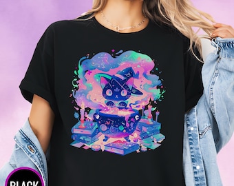 Pastel Goth Witchy Cat Shirt, Creepy Cute Tee, Yami Kawaii Goth Clothes, Harajuku T-Shirt, Witchy & Pastel Grunge Shirt, Gift for Goths