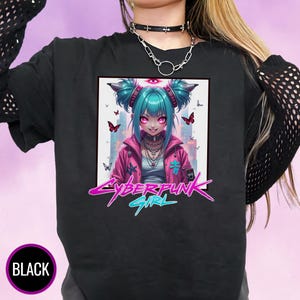 Cyberpunk Girl T-Shirt, Vaporwave Anime Streetwear Tee, Harajuku Techwear Shirt, Japanese Aesthetic Clothes, Anime Gifts for Otaku & Gamers