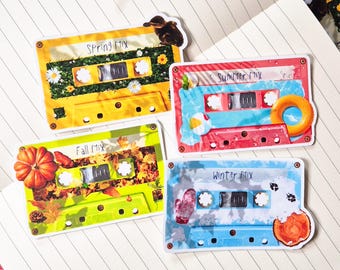 Jahreszeiten Kassette Tape Vinyl Aufkleber, Frühling, Sommer, Herbst, Winter
