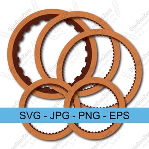 May include: A collection of orange and brown circular shapes with a toothed inner edge. The image includes the text "SVG - JPG - PNG - EPS" in a blue rectangle. The background is white with a watermark.